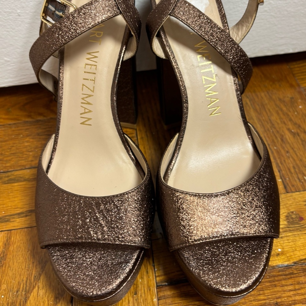 Stuart Weitzman Brown Metallic Platform Sandals- … - image 2